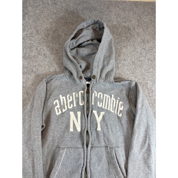 VINTAGE Y2K Abercrombie NY Hoodie Womens Gray Full Zip Sweatshirt Sporty Large - Picture 4 of 5